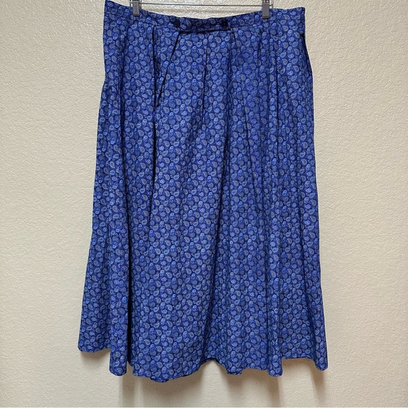 eShakti Cotton Midi A Line Skirt Size 1X 18W Subtle Paisley Blue Boho Sustainabl - Picture 2 of 6